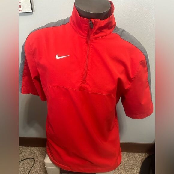 Nike Drifit Men’s Small Red Short Sleeve Baseball Pullover - Picture 1 of 7